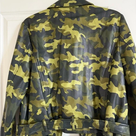 Michael Kors Green Camouflage Leather Jacket - Picture 4 of 6